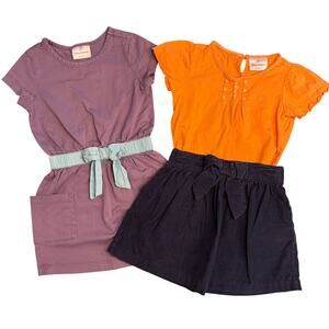 Hanna Andersson Girl's Outfit Bundle Size 4T Purple Romper Orange Tee Blue Skirt